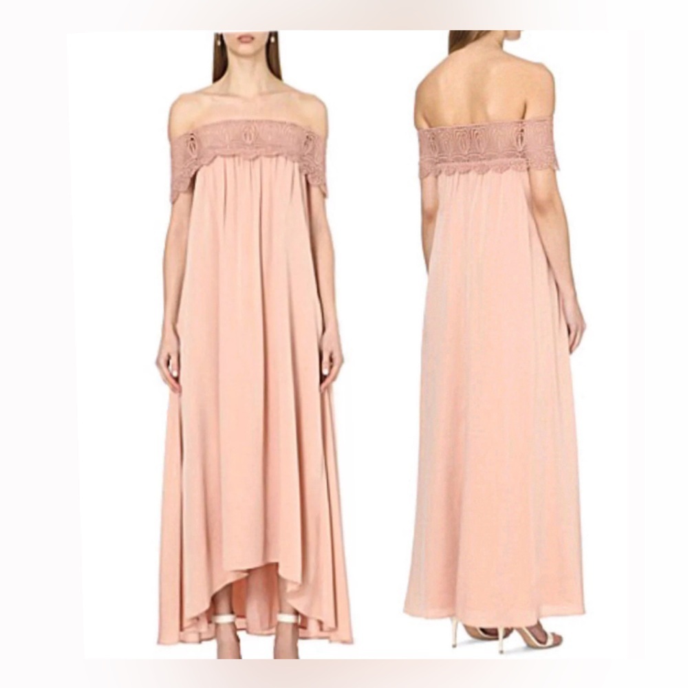 SELF-PORTRAIT Off-The-Shoulder Dress - Pink Viscose Silk Pockets Size 2